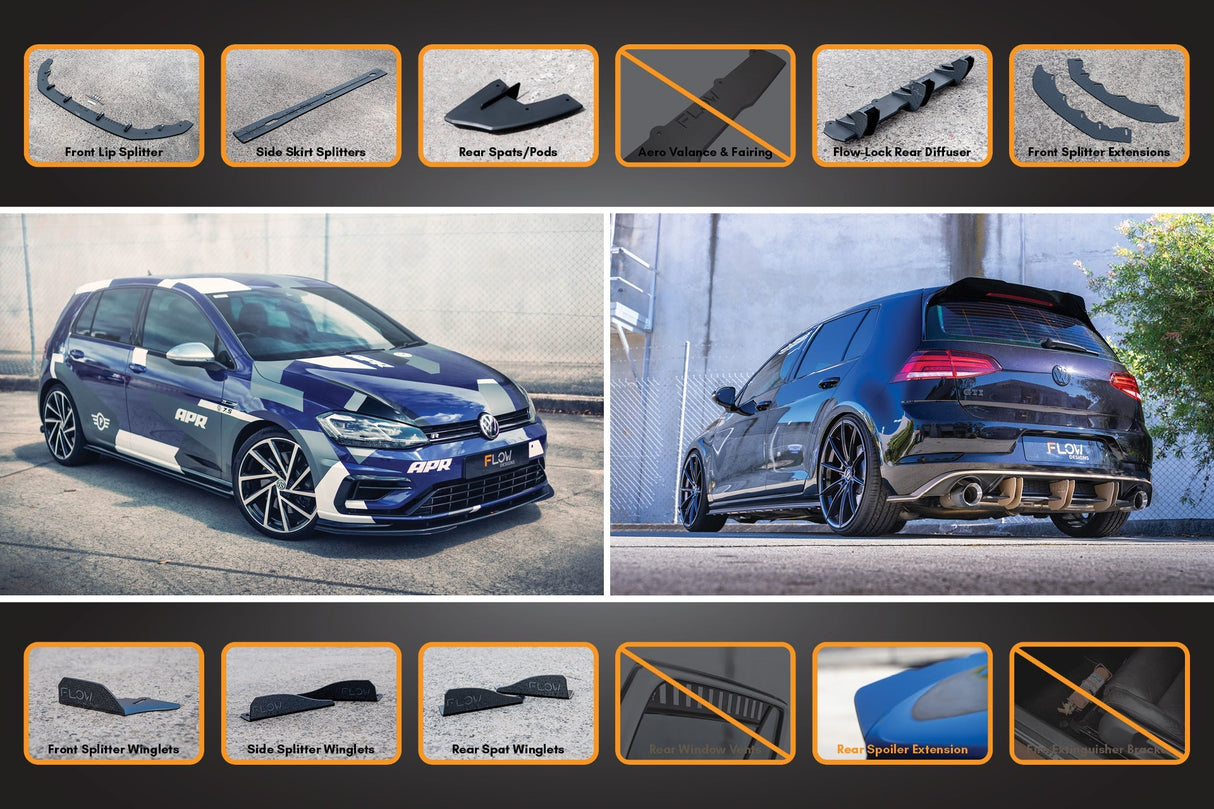 MK7.5 Golf R Full Lip Splitter Set with Flow-Lock Rear Diffuser