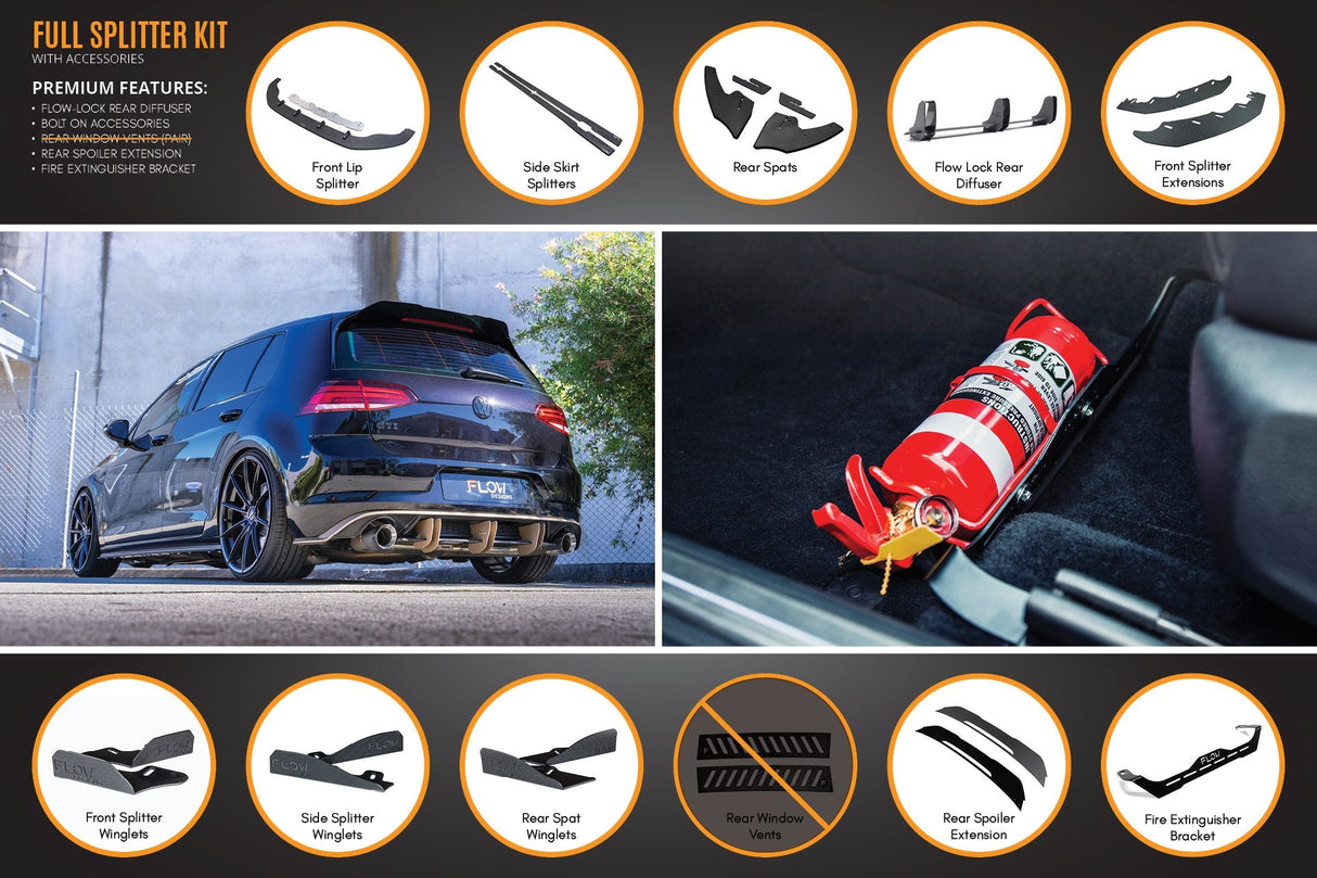 MK7 Golf GTI Full Lip Splitter Set with Flow-Lock Rear Diffuser