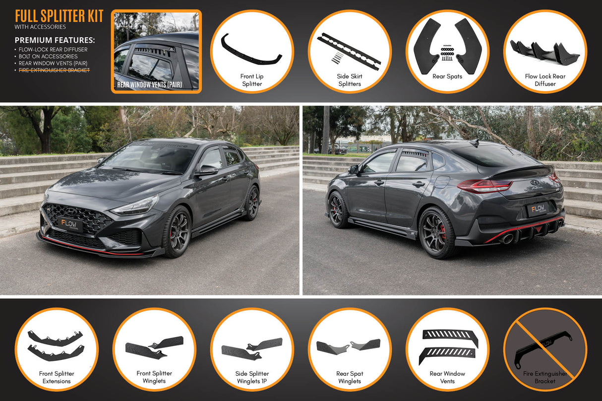 i30N Fastback PD FL 2022+ Full Lip Splitter Set (GLOSS BLACK)