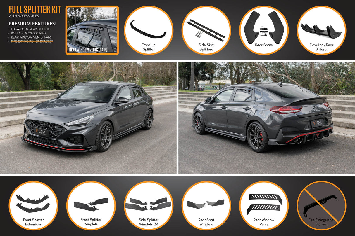 i30N Fastback PD FL 2022+ Full Lip Splitter Set (GLOSS BLACK)