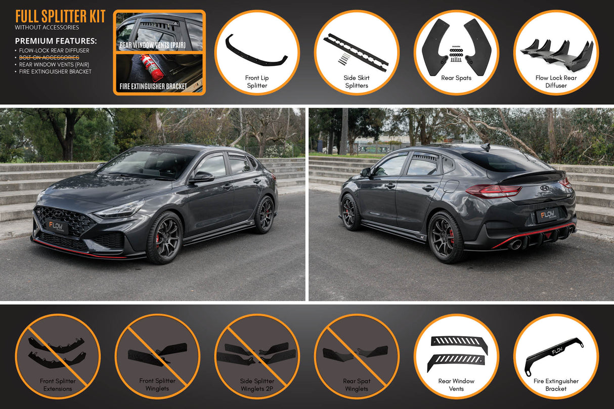 i30N Fastback PD FL 2022+ Full Lip Splitter Set (GLOSS BLACK)