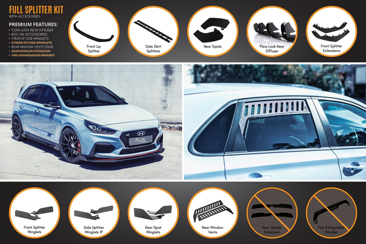 i30N Hatch PD (2018-2020) Full Lip Splitter Set (GLOSS BLACK)