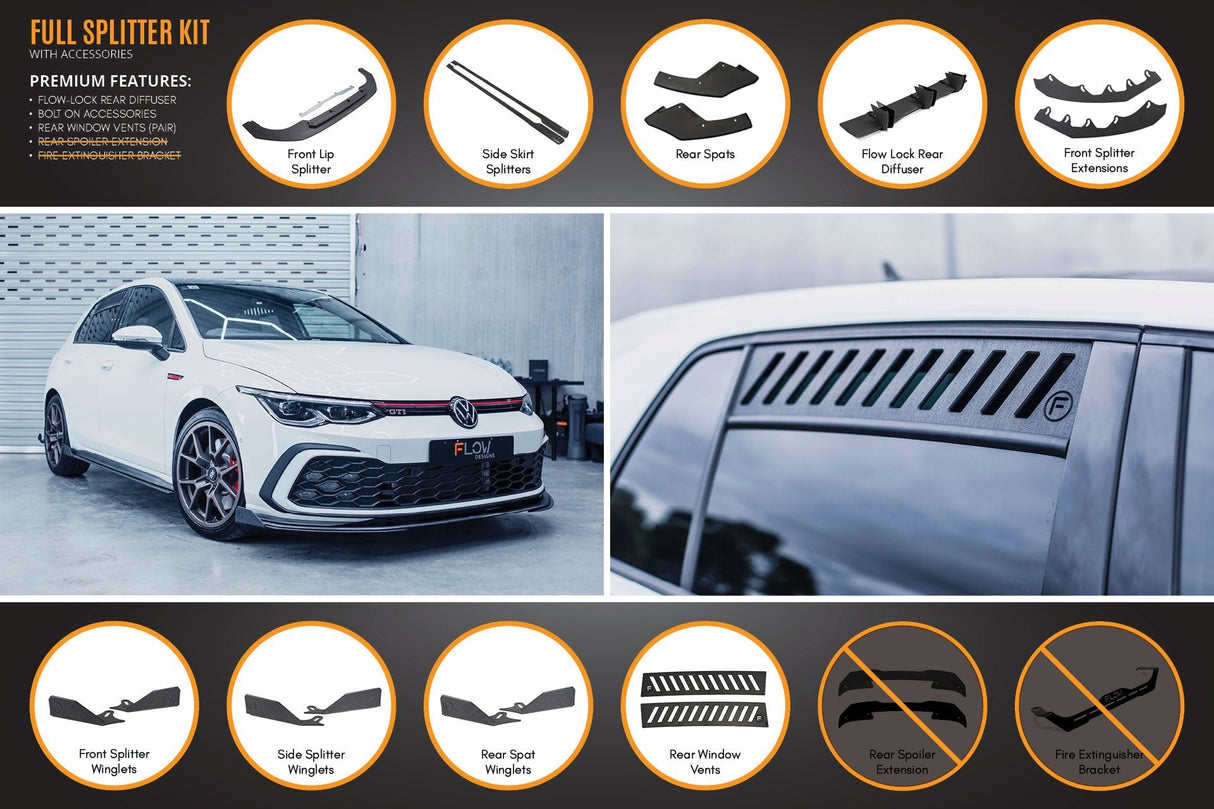 MK8 Golf GTI Full Lip Splitter Set - All Accessories (GLOSS BLACK)