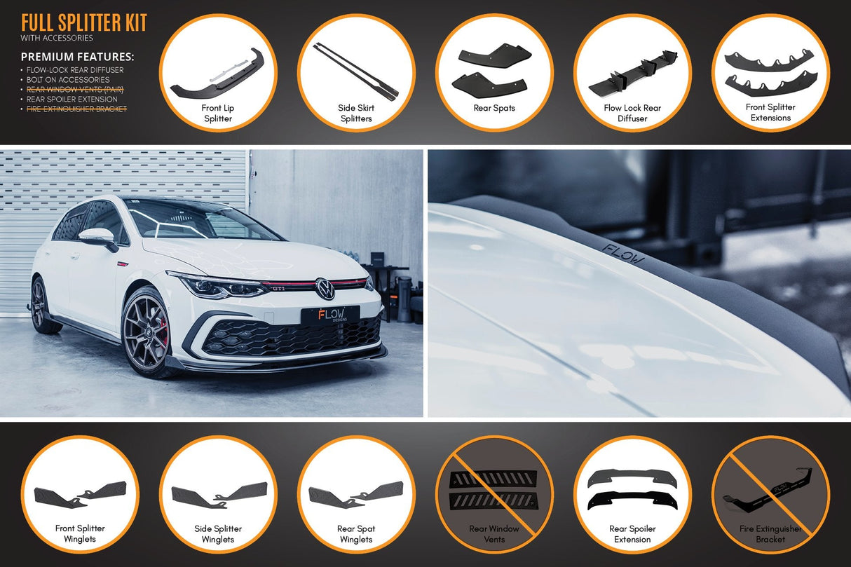 MK8 Golf GTI Full Lip Splitter Set - All Accessories (GLOSS BLACK)