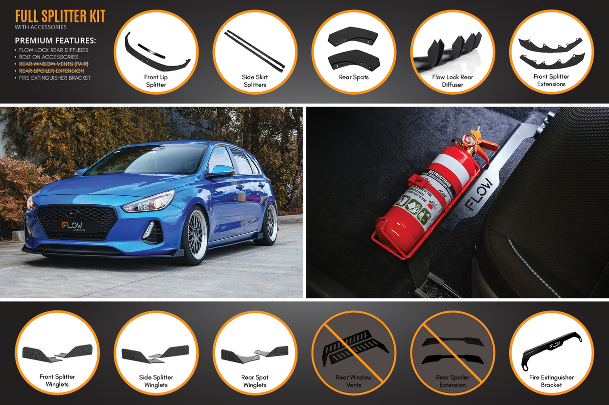 i30 SR Hatch (2017-2018) Full Lip Splitter Set (GLOSS BLACK)