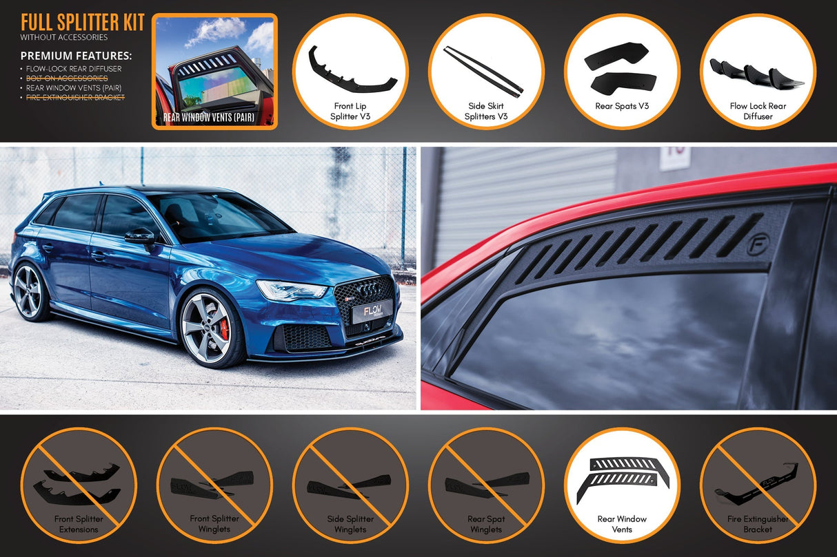 RS3 8V Sportback (PFL) Full Lip Splitter Set