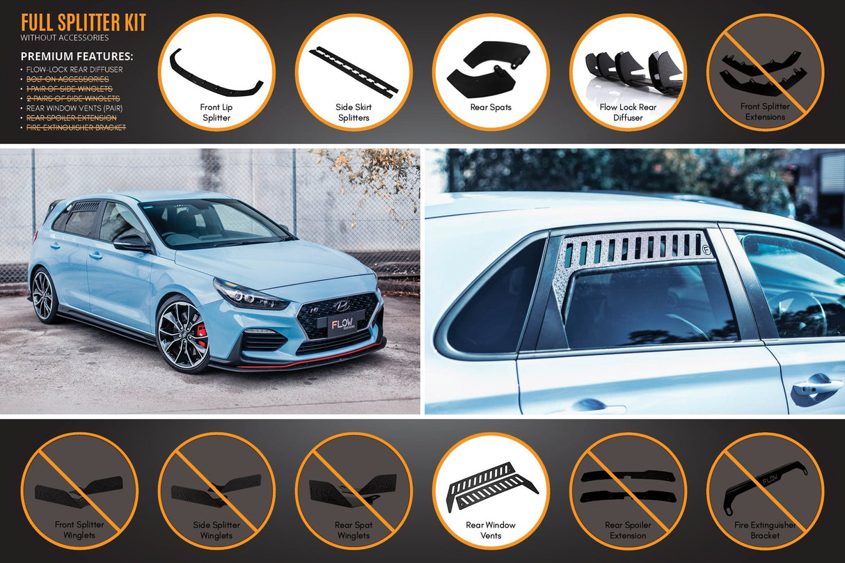 i30N Hatch PD (2018-2020) Full Lip Splitter Set (GLOSS BLACK)