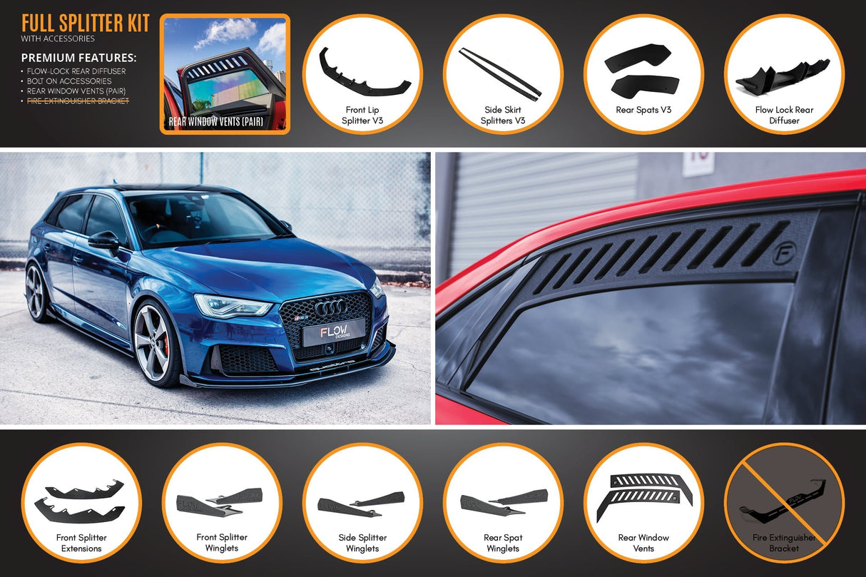 RS3 8V Sportback (PFL) Full Lip Splitter Set