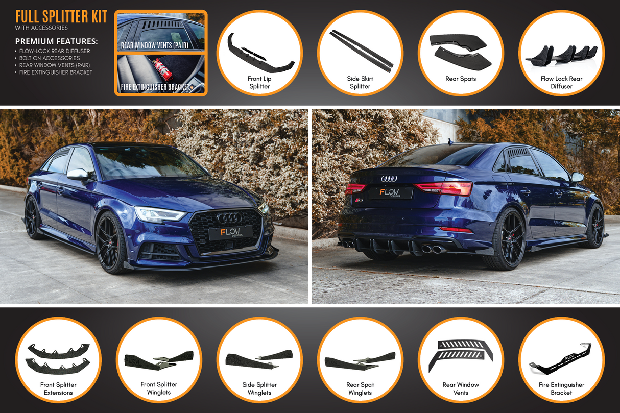 S3 8V Sedan FL Full Lip Splitter Set