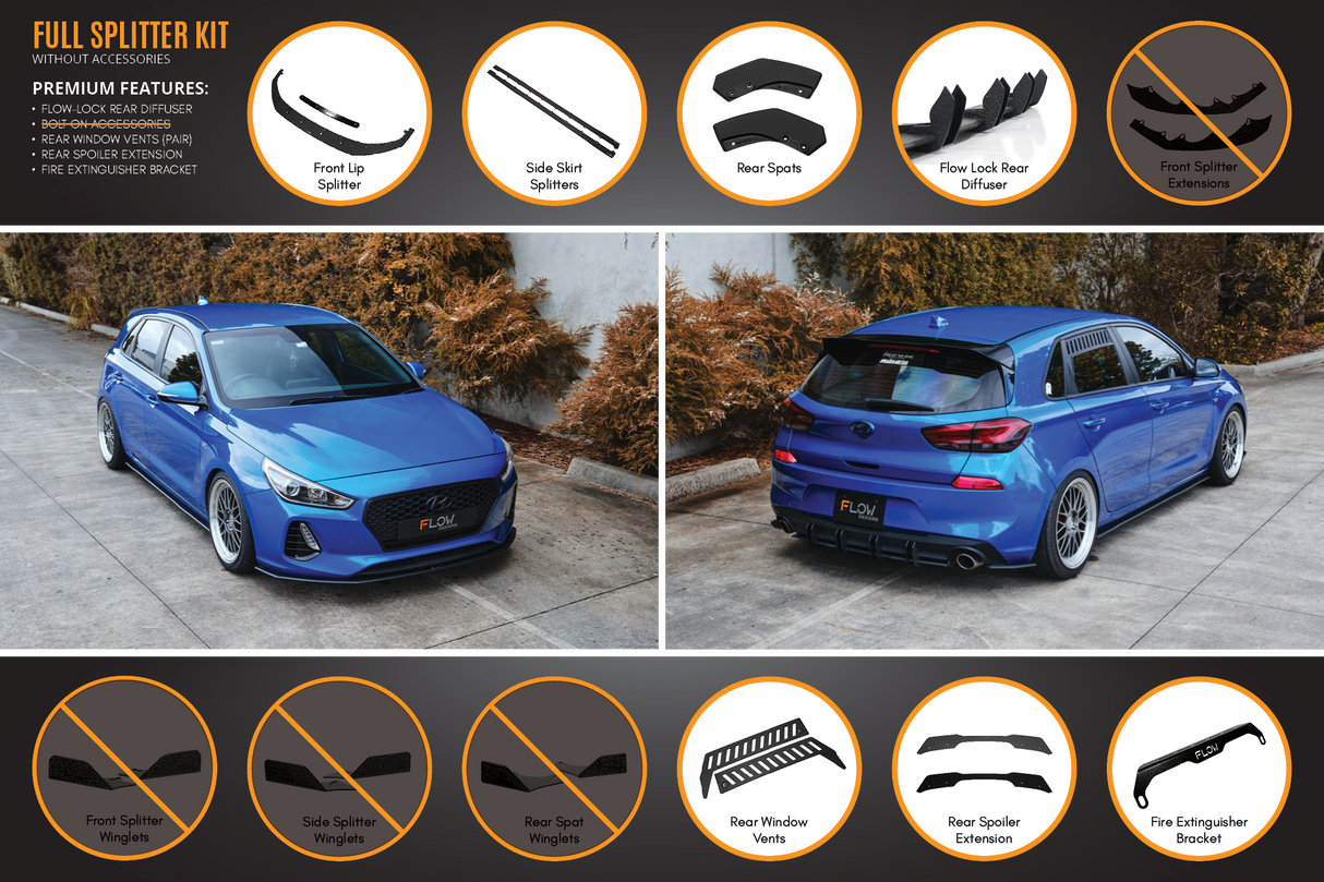 i30 SR Hatch (2017-2018) Full Lip Splitter Set (GLOSS BLACK)