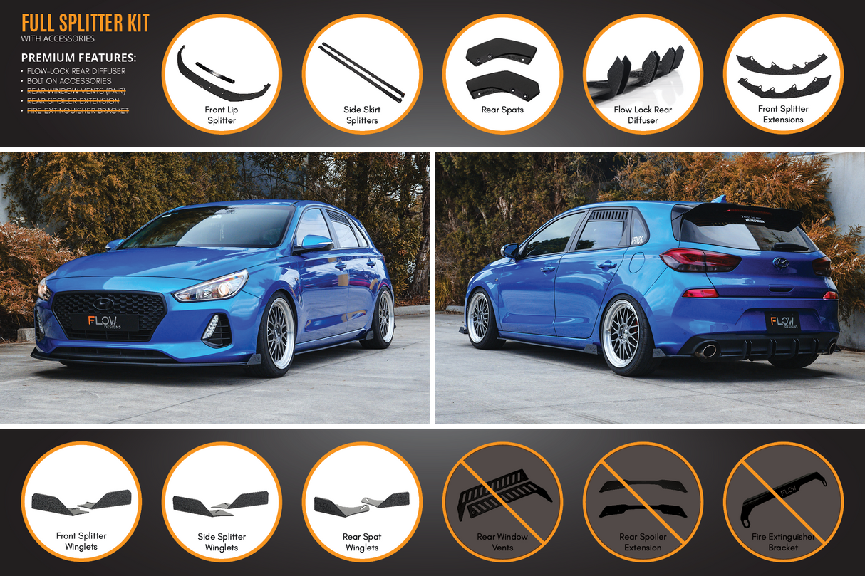 i30 SR Hatch (2017-2018) Full Lip Splitter Set (GLOSS BLACK)