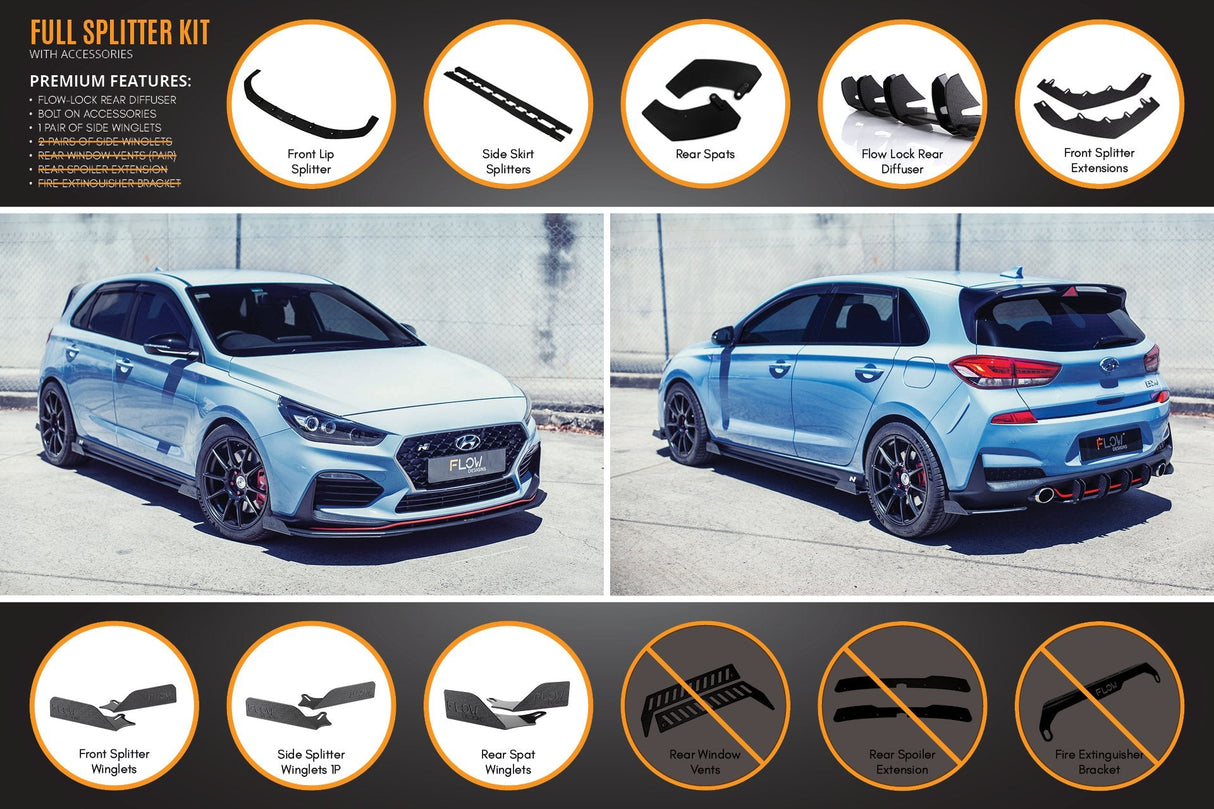 i30N Hatch PD (2018-2020) Full Lip Splitter Set (GLOSS BLACK)