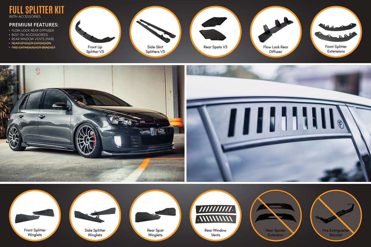 MK6 Golf GTI Full Lip Splitter Set WITH Accessories