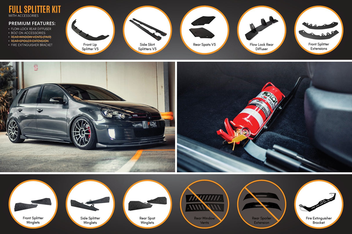 MK6 Golf GTI Full Lip Splitter Set WITH Accessories