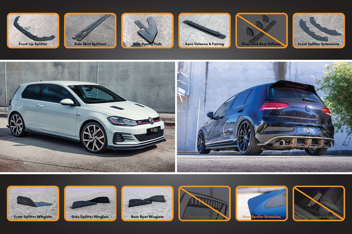 MK7.5 Golf GTI Full Lip Splitter Set with Rear Valance & Fairing